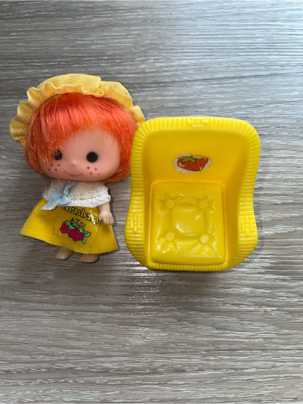 Vintage Strawberry Shortcake Style Doll + Yellow Strawberry Chair 1980